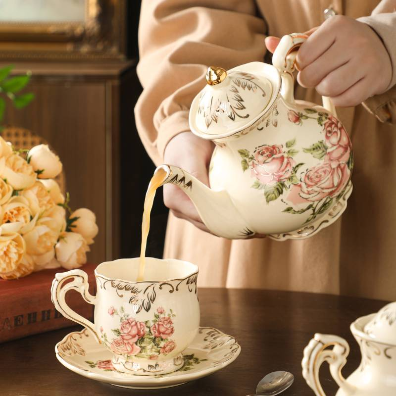 Vintage Rose And Golden Trimmed Artisan Ceramic Tea Set - Ideal Gift For Graduation Or Mother'S Day, Simple To Clean_voghion.com