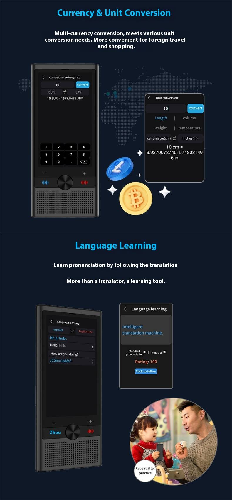 AI Translator Device - Real-Time Voice Interpreter With Offline Mode For English, Japanese, Korean, Vietnamese & Cantonese_voghion.com