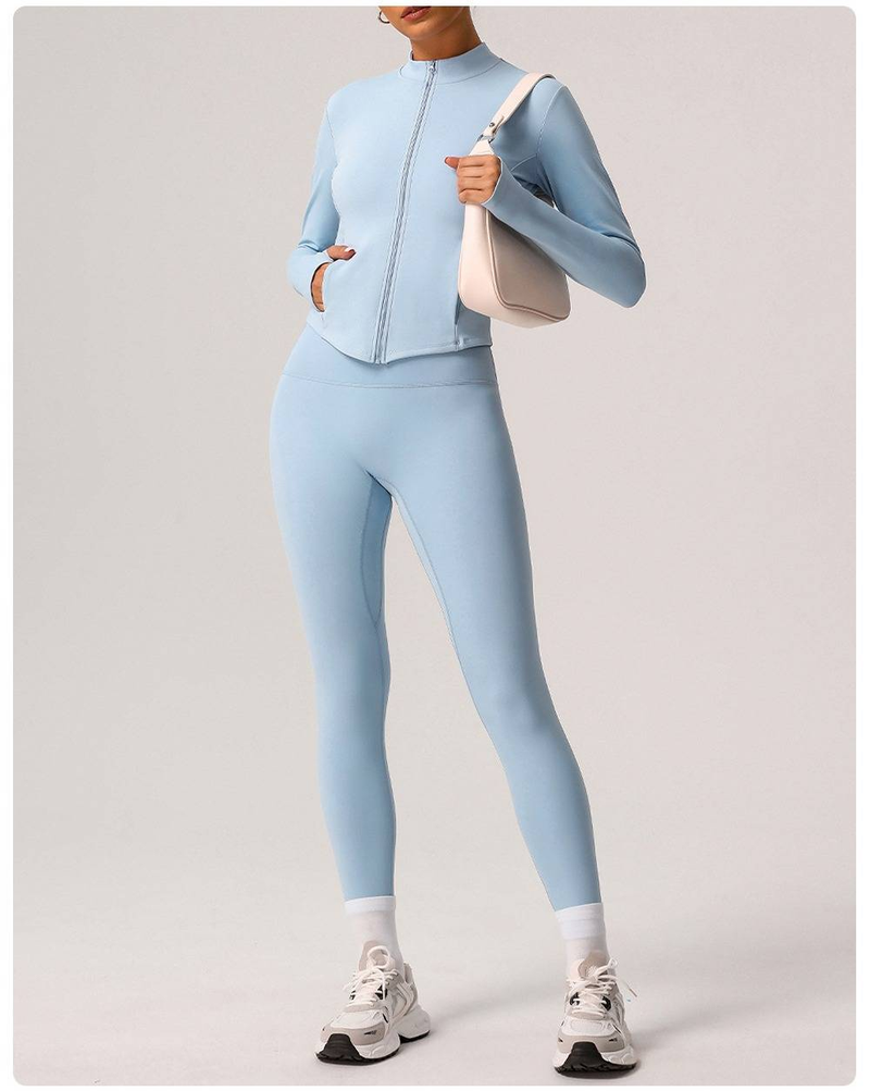 Ensemble thermique de course et de yoga pour femme – Vêtements de sport slim à séchage rapide avec doublure en velours (Bleu badge/Bleu clair/Gris givré, S-XL)_voghion.com