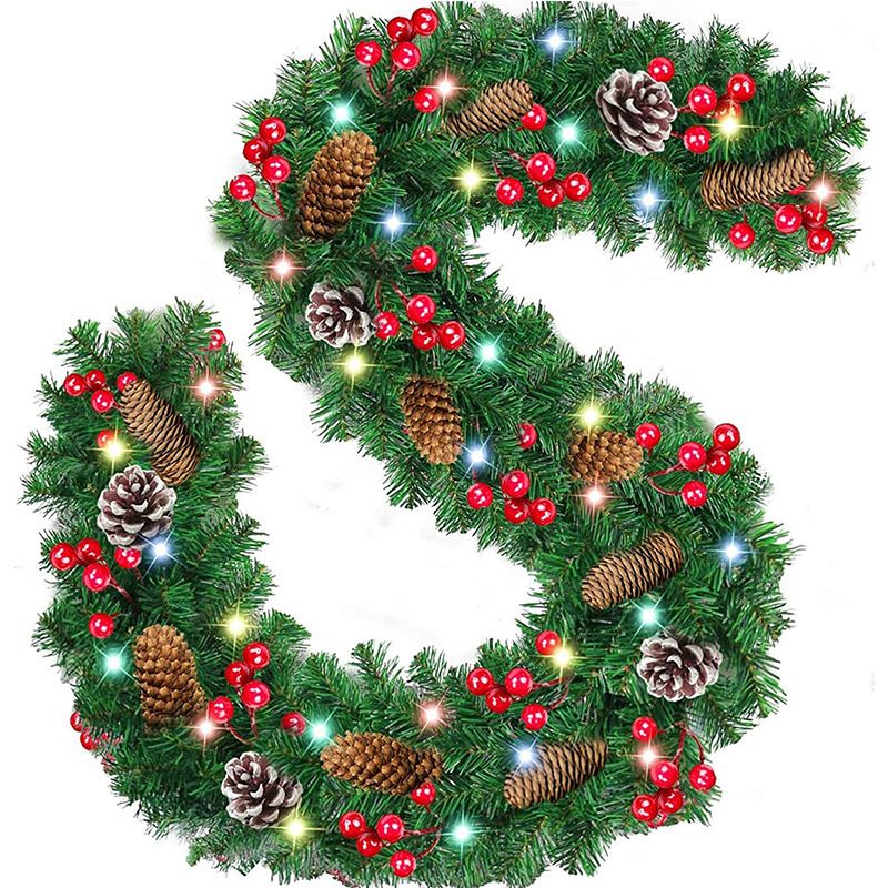 Premium 180/270CM Christmas Wreath Door Hanging With Pinecones & LED Lights - 8 Modes, Waterproof, PVC Vines_voghion.com