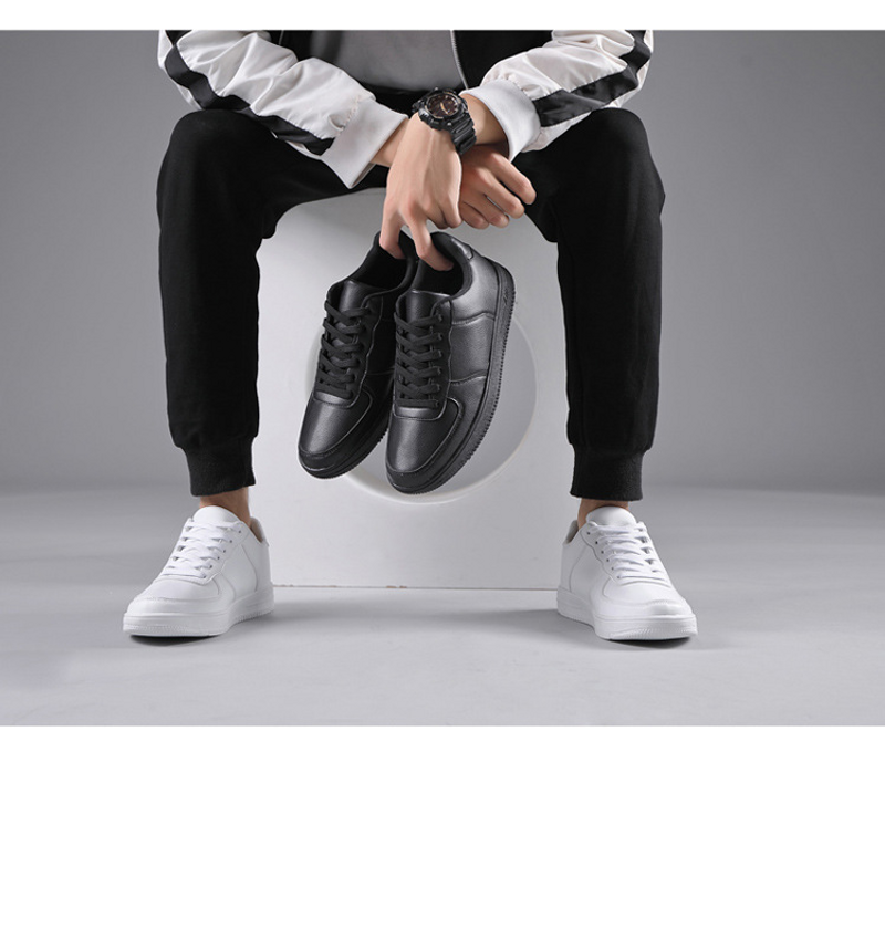 Mænd og kvinder hvide fjeder lavhovedet læder fladbundet retro skateboard plus size sports casual sko ren sort_voghion.com