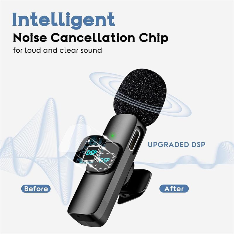2024 Nuovo tipo C Mini Wireless Lavalier da 1 a 2 Riduzione del rumore Risvolto Mic Clip sul microfono per la registrazione video Vlog_voghion.com