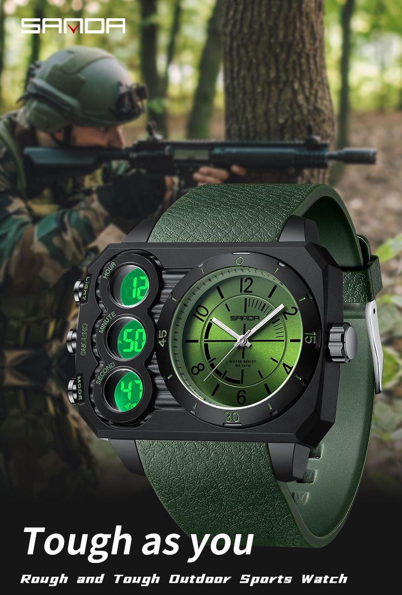 Men's And Women's Sporty Dual Display Digital Watch With Waterproof, Night Light, Multi-Function, Light Luxury Style Luminous Electronic Watch_voghion.com