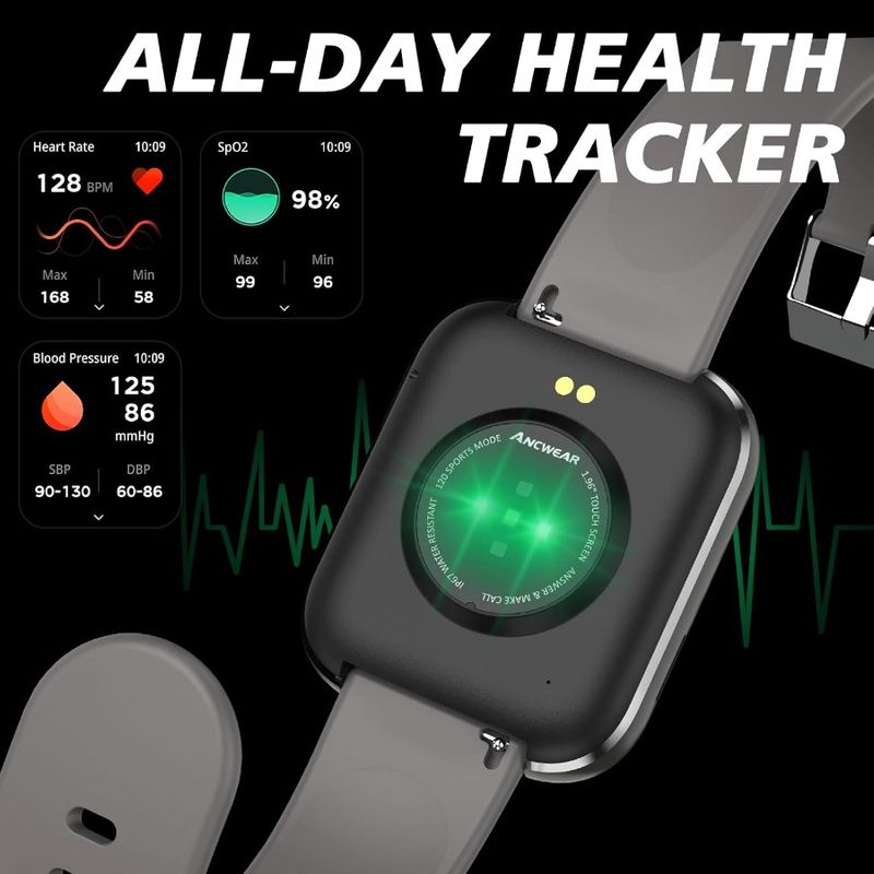 Smart Watch Beantworten von Anrufen für Männer und Frauen 1,96 Fitness-Tracker Uhr Herzfrequenz Schrittzähler Schlaf-Tracker Blutsauerstoff 120+_voghion.com