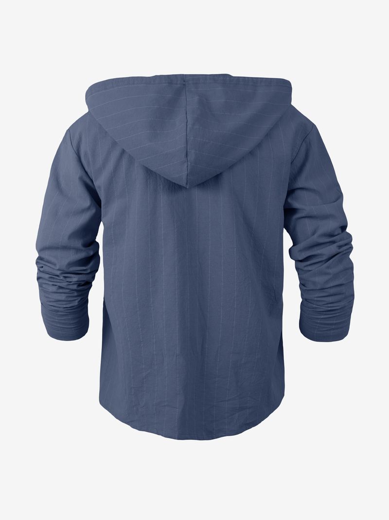 Camicia casual a maniche lunghe con cappuccio e bottoni, nuova, in cotone e lino, a righe, da uomo_voghion.com