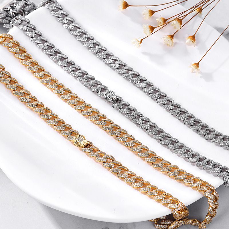 Collana cubana con diamanti per uomo, catena alla clavicola hip-hop alla moda semplice e alla moda in argento sterling, uomo leggero, catena,_voghion.com