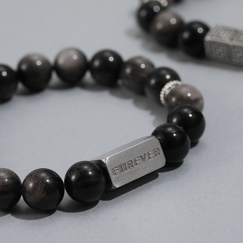 Bransoletka z koralików ze srebra dla chłopców i dziewcząt, litery ze stali tytanowej FOREVER Forever Accessories Couple Jewelry Bracelet_voghion.com