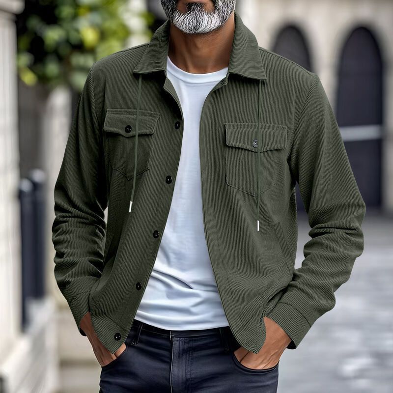 Autumn American Heavy Corduroy New Simple Versatile Multi Pocket Long Sleeved Stand Up Collar Jacket Men's Clothing_voghion.com