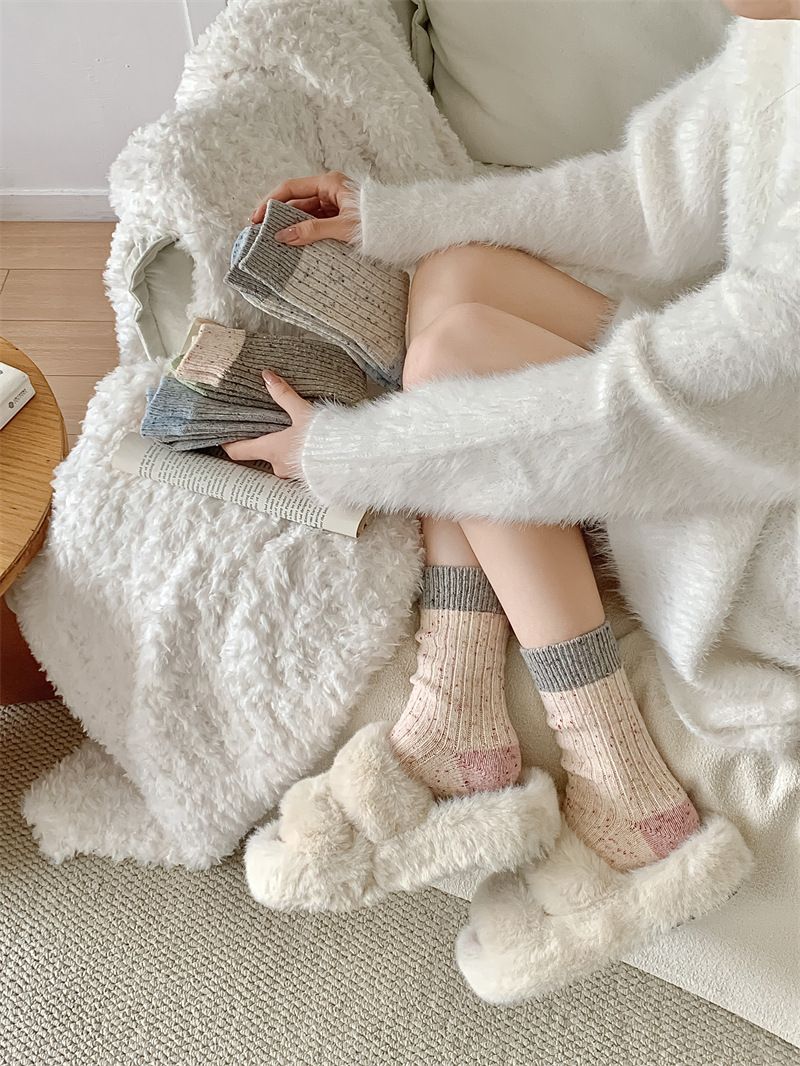 Podzimní a zimní silné ponožky pro ženy, nápady na sladění barev, příze, kašmír, zesílené teplé vlněné ponožky střední délky, stohovací ponožky_voghion.com