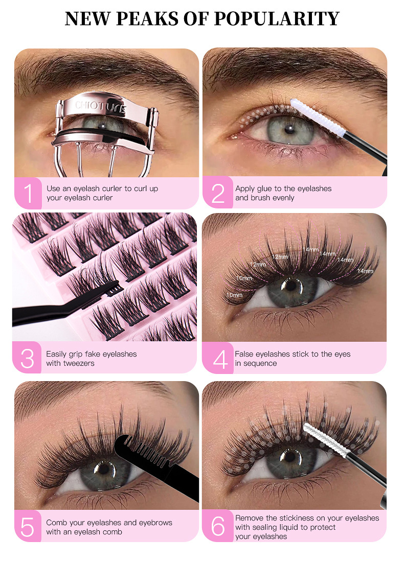 Lash extension set Sectional Fleece Glue Tweezers Set Natural Thick False Eyelashes C-curl Single eyelash cluster_voghion.com