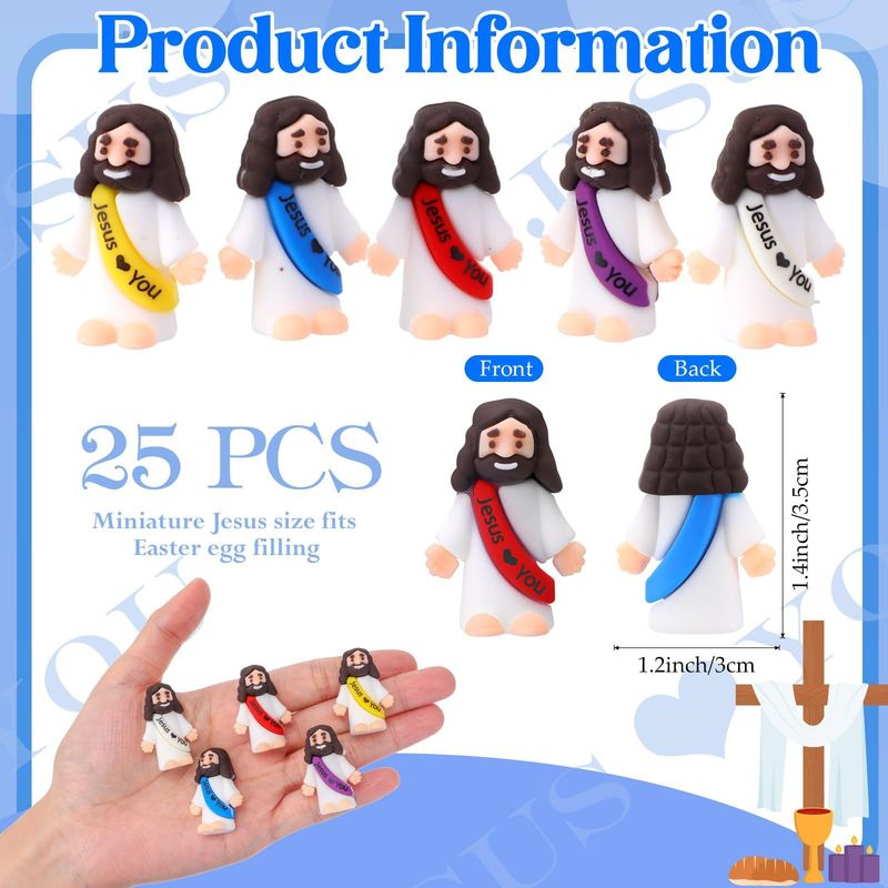 25/50 Pcs Mini Figurines Set, Jesus Figure, Rubber Religious Party Favors | Includes Organza Bag And Gift Cards Sunday School, Easter Egg Stuffers, Baptism Gifts, Multi-Item Party Favor Pack_voghion.com
