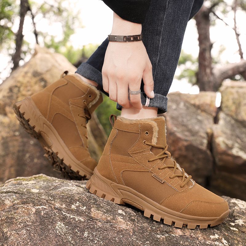 Winter Snow Boots Men Lace-up Anti-slip Warm Comfortable Plush Ankle Boots Men Casual Soft Breathable Outdoor High-top Boots Men_voghion.com