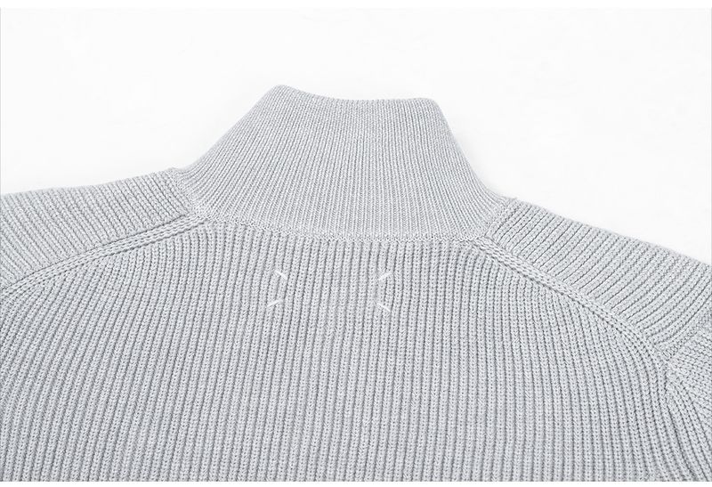 Men's Chunky Knit High-Neck Cardigan With Dual Zippers, Oversized Black Pullover Sweater For Autumn & Winter_voghion.com