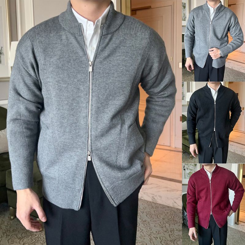 Autumn Winter New Sweater Knitwear Men's Cardigan Jacket Warm Slim Fit Business Solid Color_voghion.com