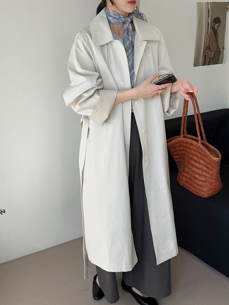 Women's Korean Retro Elegant Lapel Mid-Length Trench Coat For Women Japanese Style High-End Oversized Casual Jacket For Early Autumn_voghion.com
