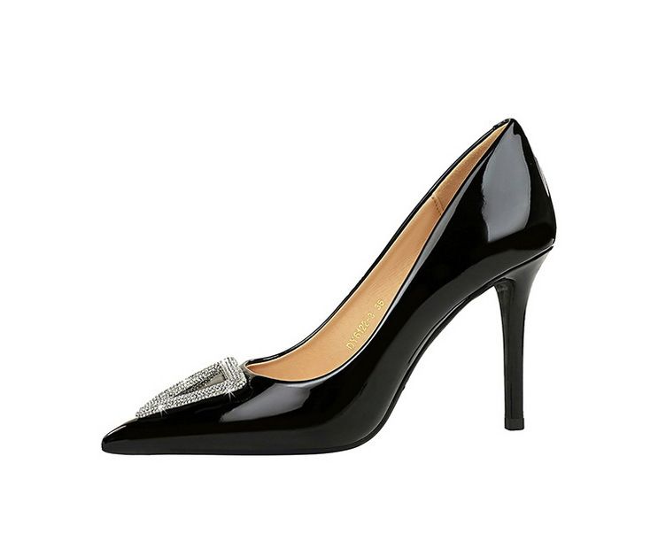 6122-3K36 Scarpe con tacco a spillo in pelle verniciata lucida, punta bassa e affusolata, con strass scintillanti e tacco alto_voghion.com