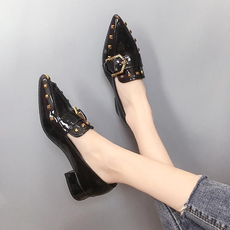 Single Shoe Spring 2025 New Item Pointed Toe Thick Heel Women's British Style Patent Small Leather Shoes Spring And_voghion.com