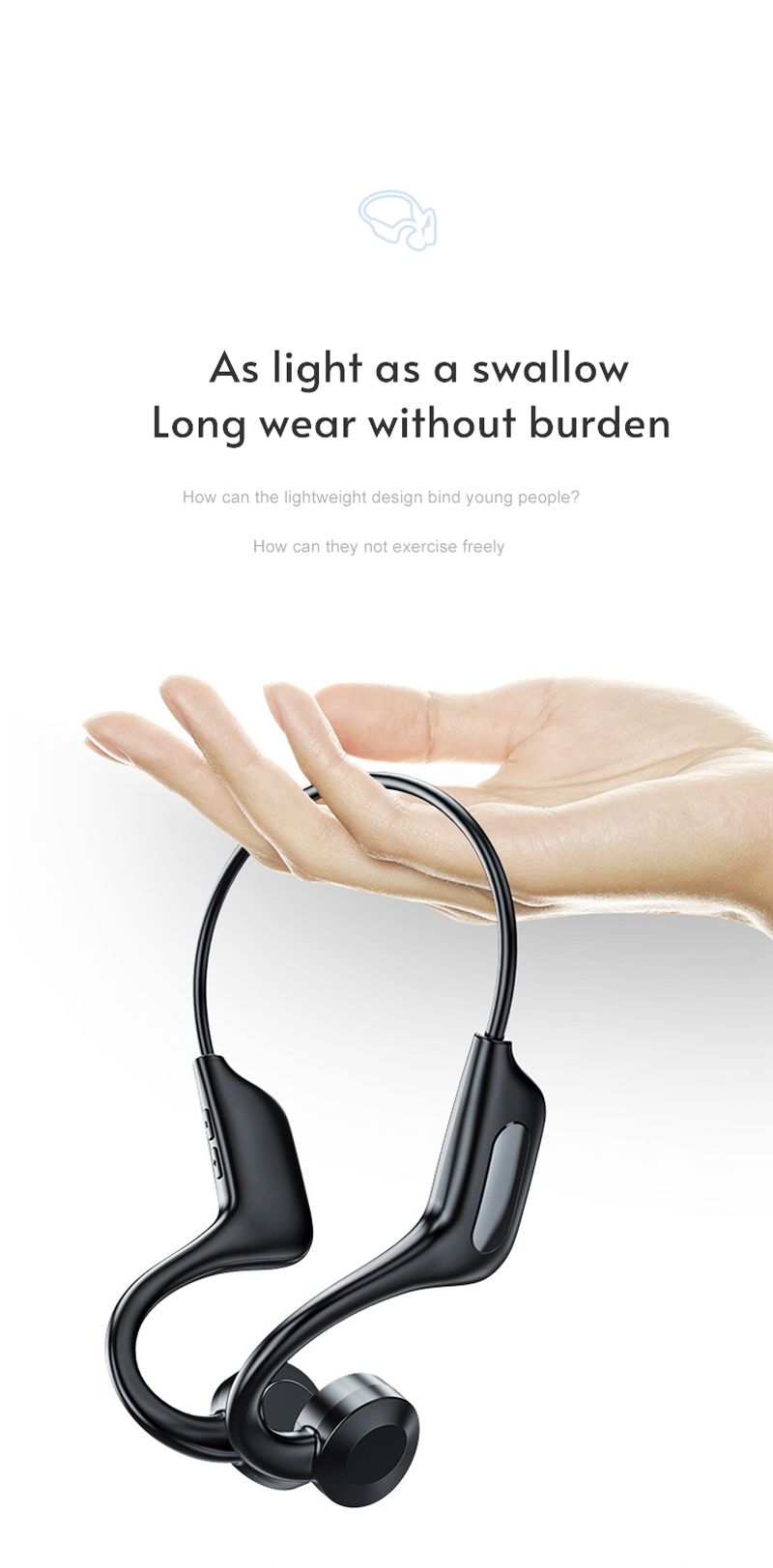 Earphones Wireless Bluetooth Bone Conduction Headphones Neckband Sport Headset with TF Card MP3 Player For Android IOS_voghion.com