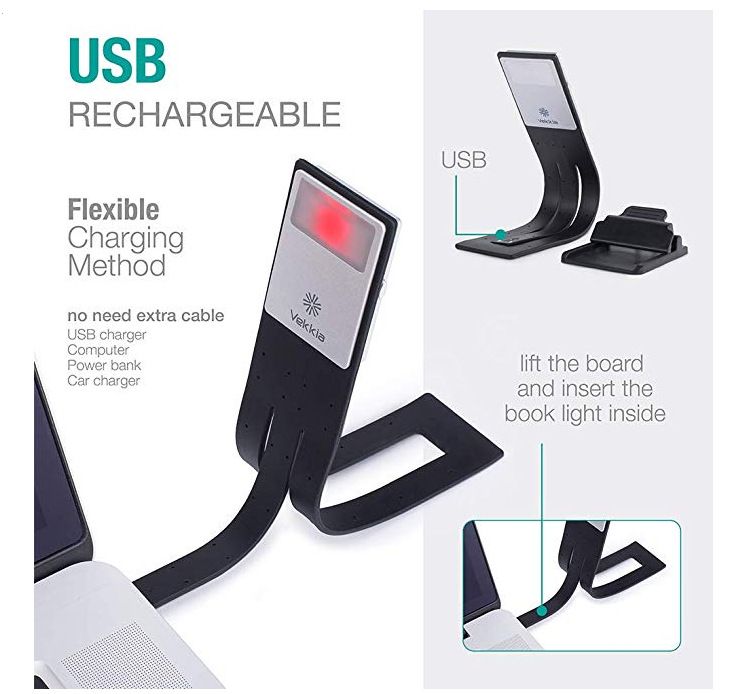 Lampada da lettura ricaricabile, luce compatta per libri, luce LED flessibile, lampada LED con clip per Kindle_voghion.com