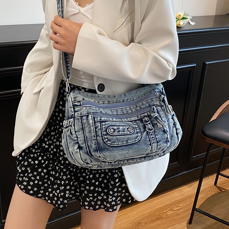 Borsa a tracolla versatile in stile casual per donne di mezza età e anziane, borsa da mamma, borsa da donna in denim lavato_voghion.com