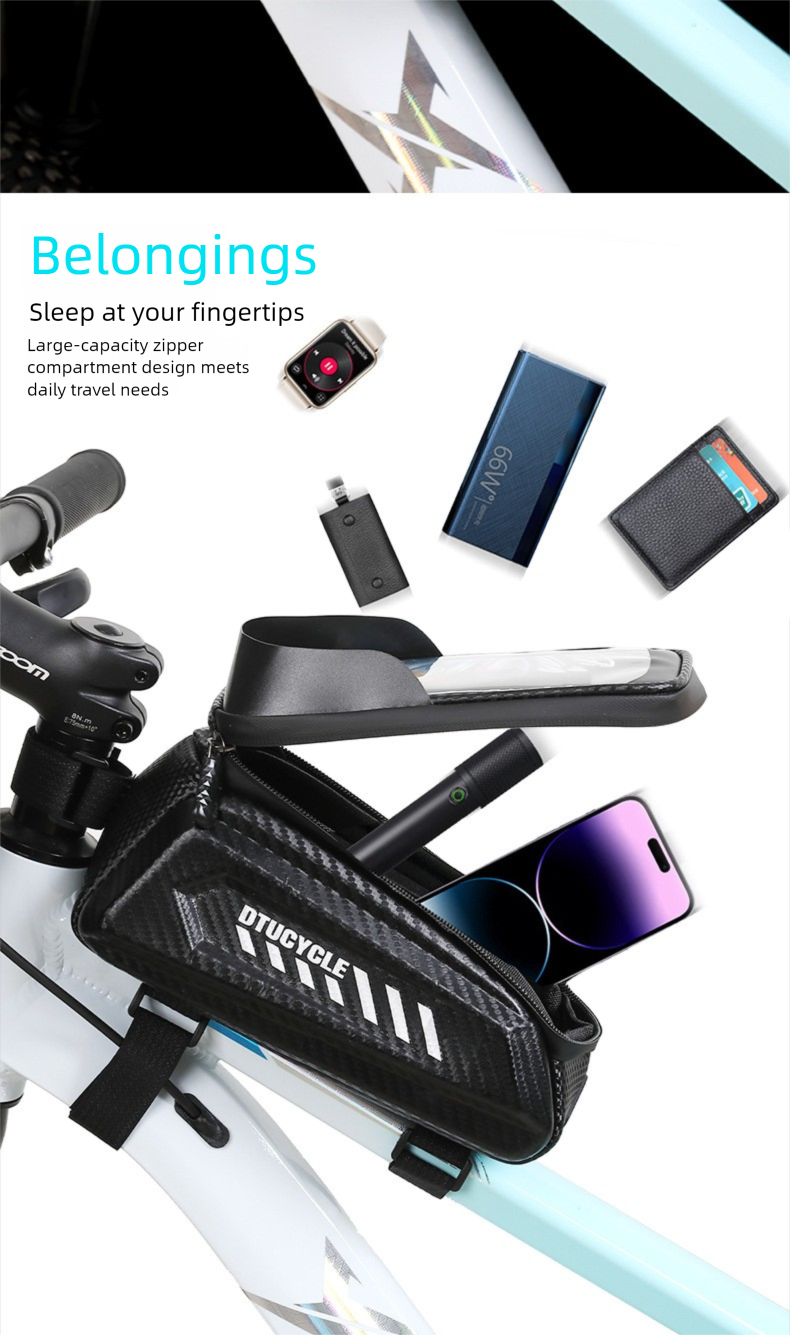 DTUCYCLE/Neue Fahrrad-Satteltasche für den Vorderrahmen, EVA-Hartschale, wasserdicht, für Telefon, Touchscreen_voghion.com