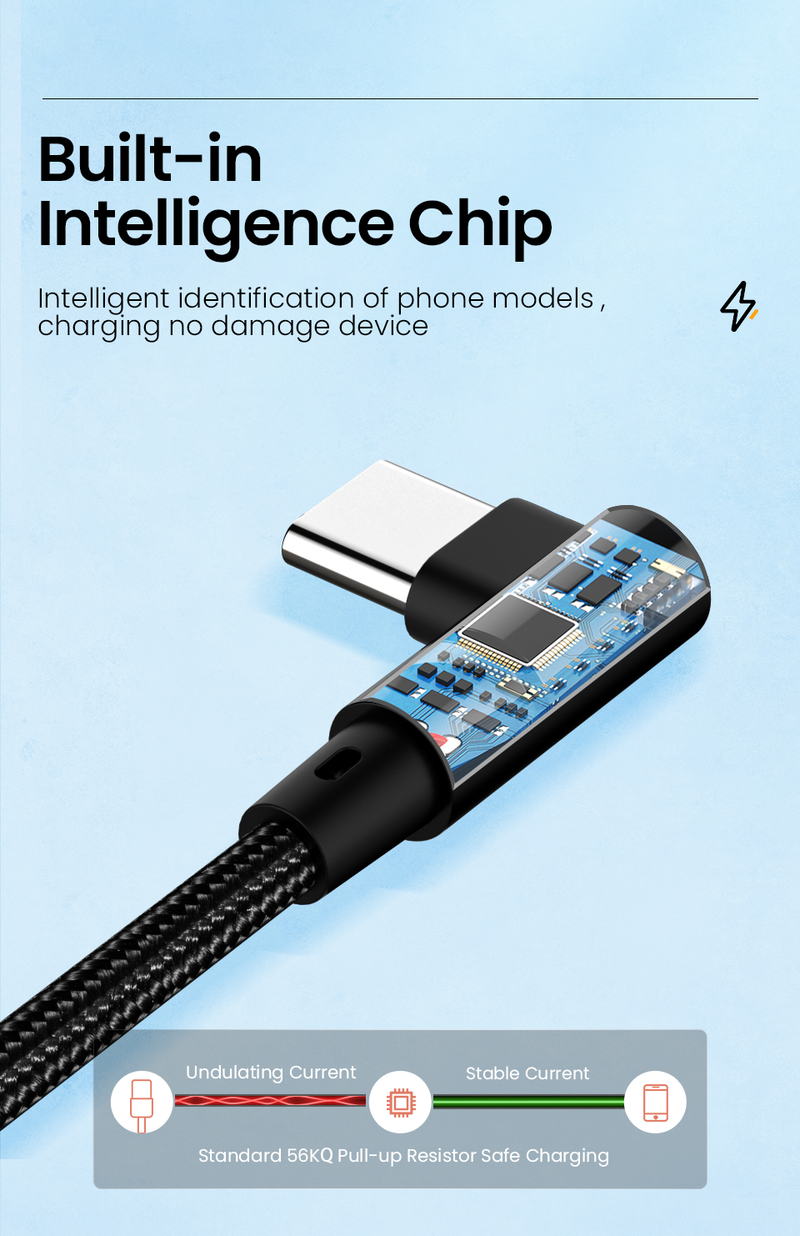 ca USB C 6A carga rápida C ca adecuado para teléfonos Samsung, Xiaomi, Huawei, Hongmi, datos de carga de 90 grados 66W_voghion.com