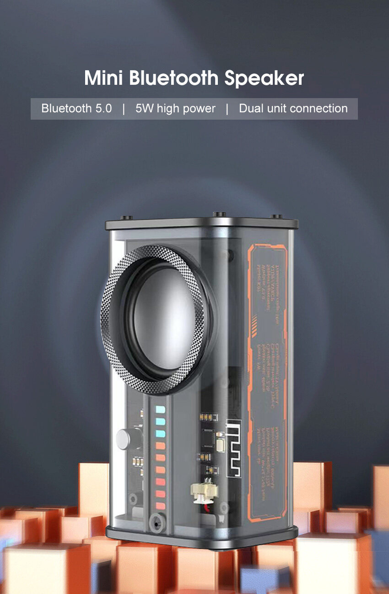 2024 Bluetooth Speaker Mini Transparent Mecha Wireless Bluetooth Speaker 360° Surround Subwoofer Sound Bluetooth 5.0 Speaker With Rhythmic Light_voghion.com