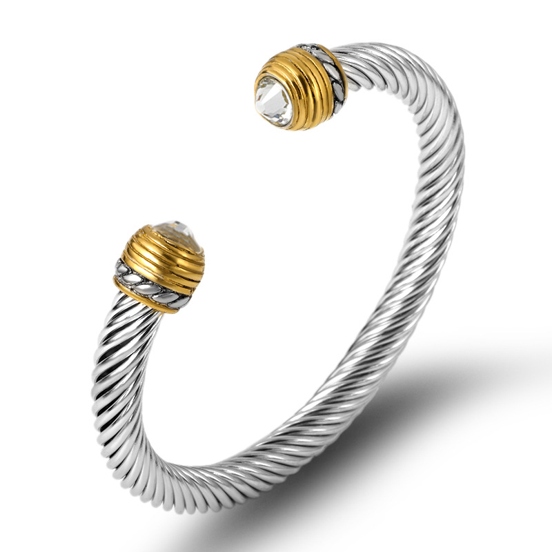 2PCS Hot selling titanium twisted room gold stainless steel wire rope cable bracelet,_voghion.com