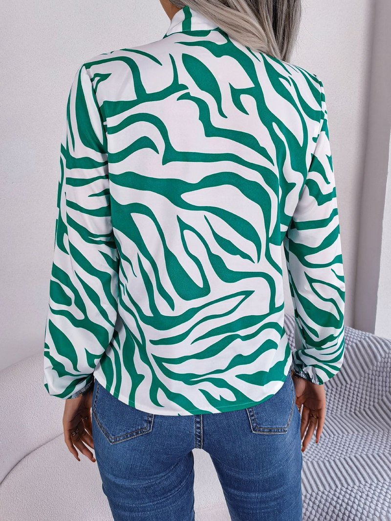 Blusa feminina com decote em v manga comprida estampa listrada casual solta camisa de trabalho elegante blusa de negócios_voghion.com