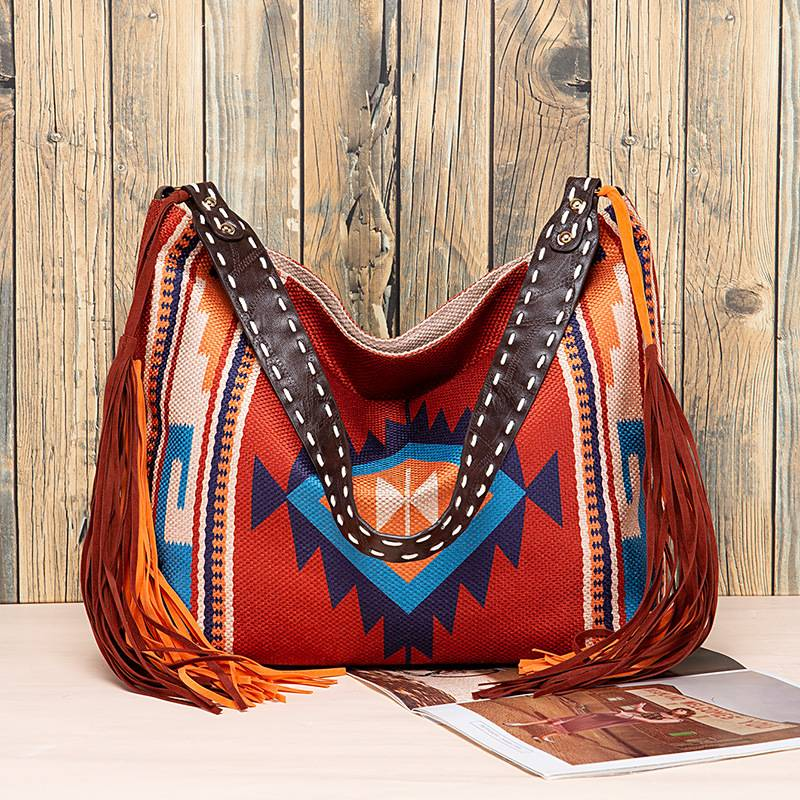 Borsa a tracolla in lino di cotone intrecciato a mano di nuova moda di design bohémien vintage_voghion.com