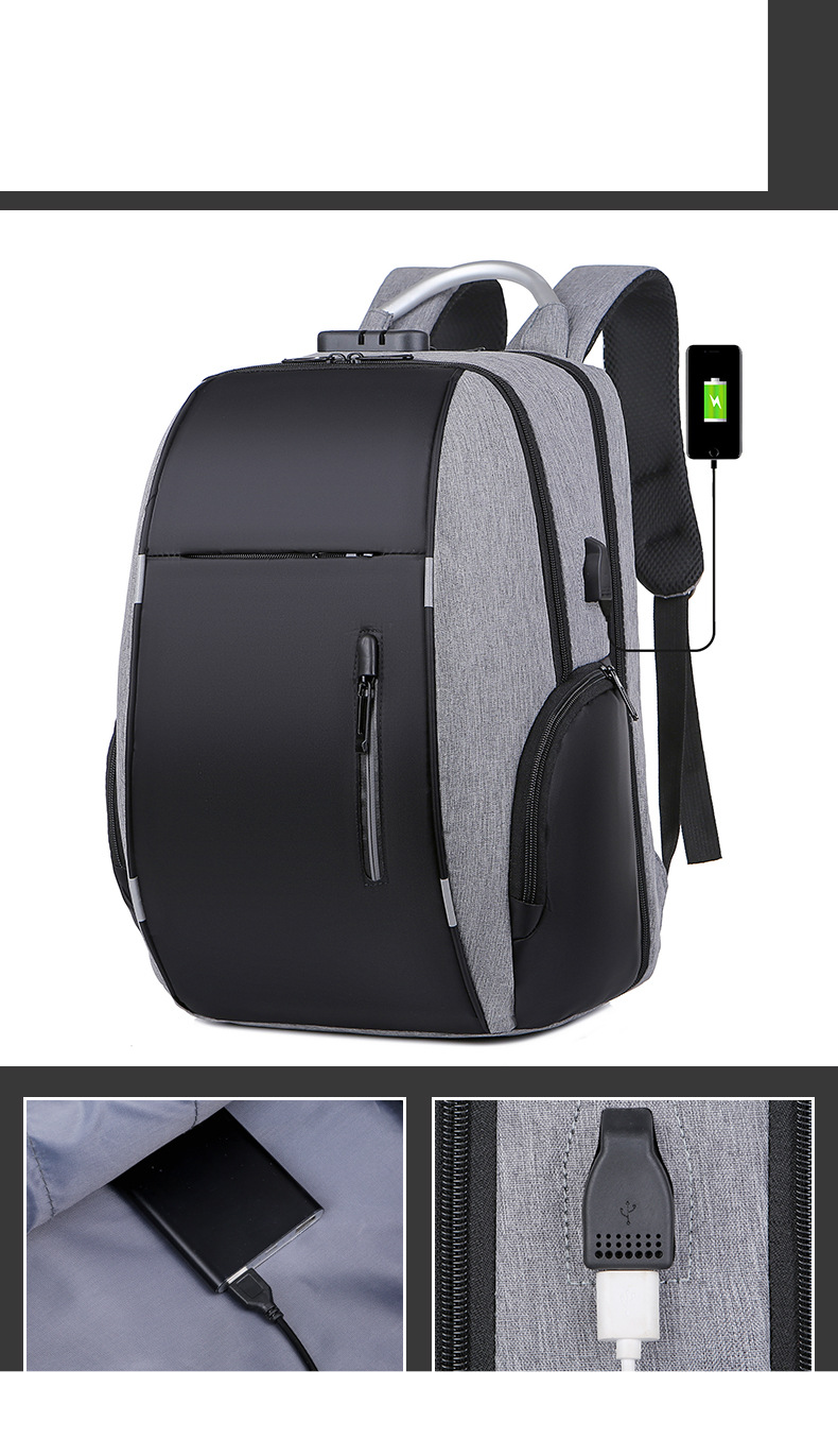 Men's school bag large capacity usb charging multifunctional computer bag backpack business men foreign trade backpack password lock_voghion.com