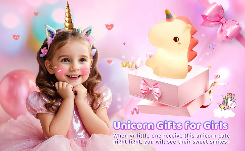Jouets Licorne, Veilleuse pour enfants, Silicone + Intensité variable + 12 heures d'autonomie, Veilleuse pour chambre d'enfant, Jouets Licorne pour filles de 4 à 6 ans_voghion.com