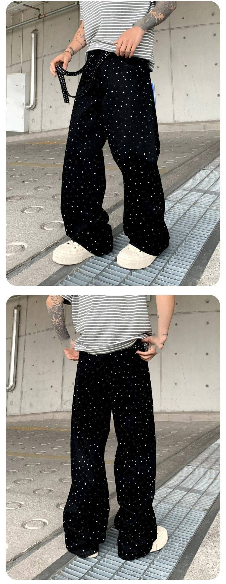 American Trendy Brand Street Jeans For Spring And Summer, With A Simple Youth College Style And Beaded And Diamond Ironed Jeans_voghion.com