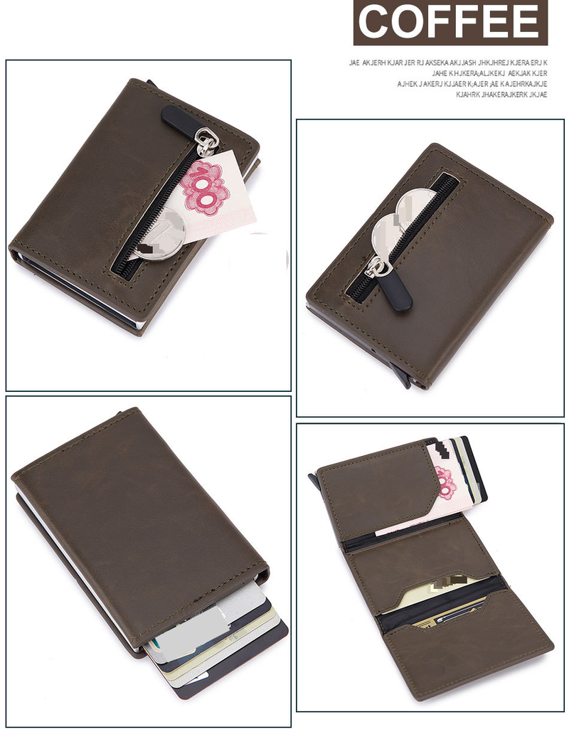 Tarjetero automático antirrobo RFID, ultrafino, de metal, con ranuras para múltiples tarjetas, de fibra de carbono._voghion.com