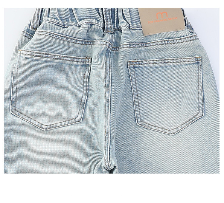 Vaqueros desgastados con cintura elástica para niñas (120-170 cm) - Cómodos vaqueros de pierna ancha para niñas (120-170 cm) - Ropa de calle de moda para primavera y otoño_voghion.com