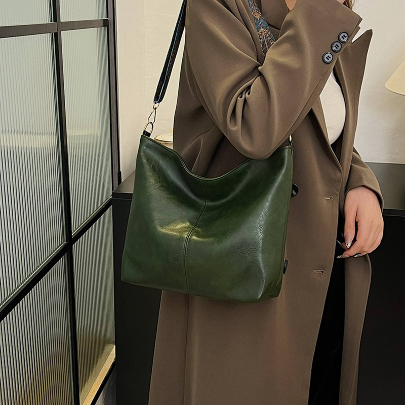 Large-capacity Bag Women's Spring And Summer New Retro Broadband One-shoulder Crossbody Bag High-end Texture Commuter Bucket Bag_voghion.com