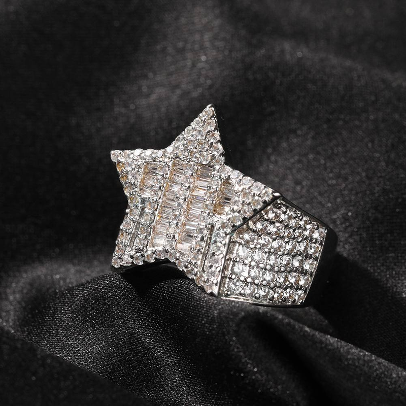 Men's Jewelry Cubic Zirconia Star Ring For Men Hip Hop Style Fashion Statement In Gold And Silver Sizes 7-9 T Square Stone Five Pointed Star Ring_voghion.com