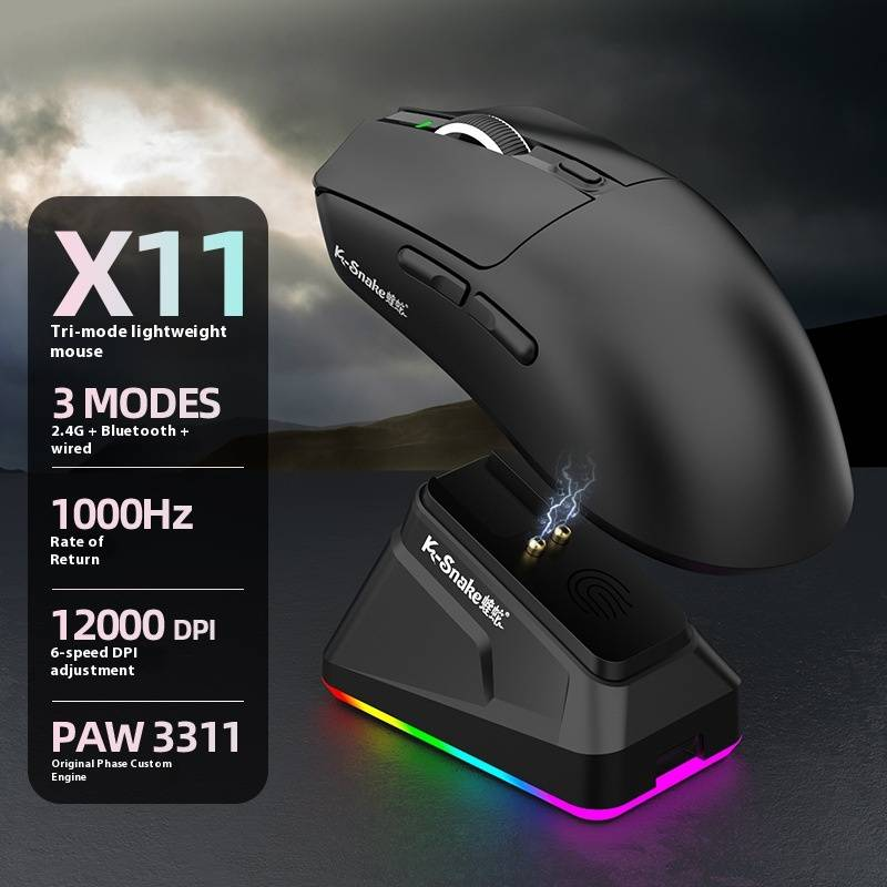 Viper X11 Pro Wireless Gaming Mouse - Ultra-Lightweight, Bluetooth/2.4G/3-Mode, Rechargeable With Charging Dock For PC/Tablet (White/Black/Orange)_voghion.com