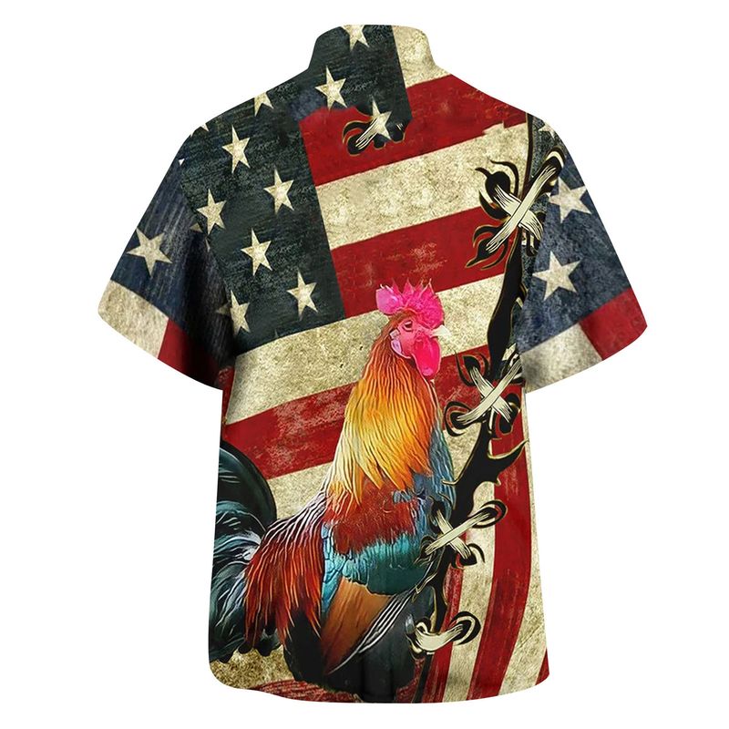 Neu Herren Kurzarm Hawaiihemd mit 3D-Digital-Hahn-Muster bedruckt Herren Sommer Strickjacke_voghion.com