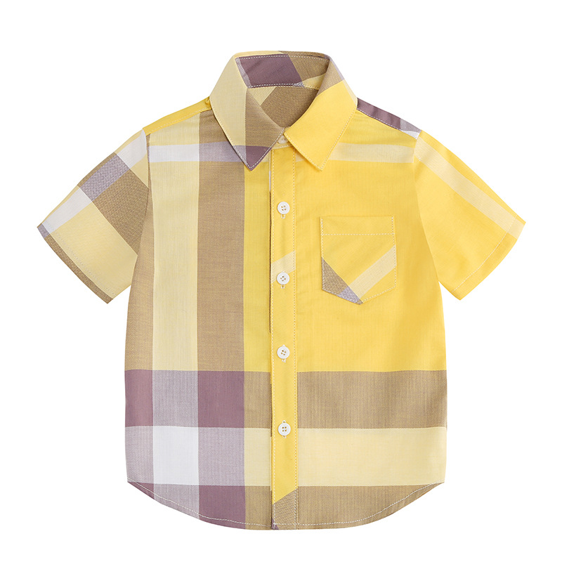 Camisa para niño primavera 2025 nueva a cuadros de moda elegante para niños pequeños de algodón puro traje de verano_voghion.com
