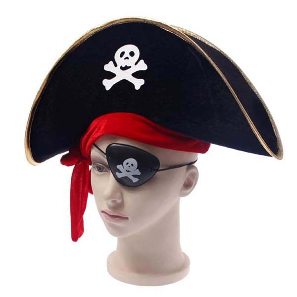 Forniture per Halloween, spettacoli in maschera, cappello da pirata, cappello da pirata con nastro rosso, grande cappello da capitano_voghion.com