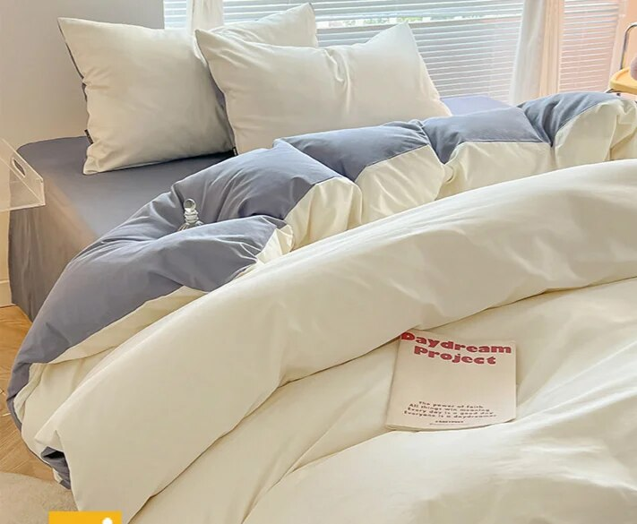 Set da tre pezzi per dormitorio studentesco primaverile in cotone lavato nuovo opaco a quattro colori tinta unita, semplice e fresco_voghion.com