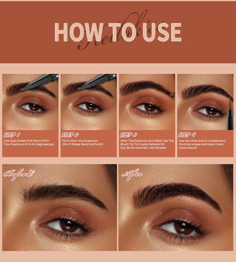 Double Headed Eyebrow Pencil, Quick Drying, Sweat Resistant, Non Smudging, With Eyebrow Brush And Split Liquid Eyebrow Pencil_voghion.com