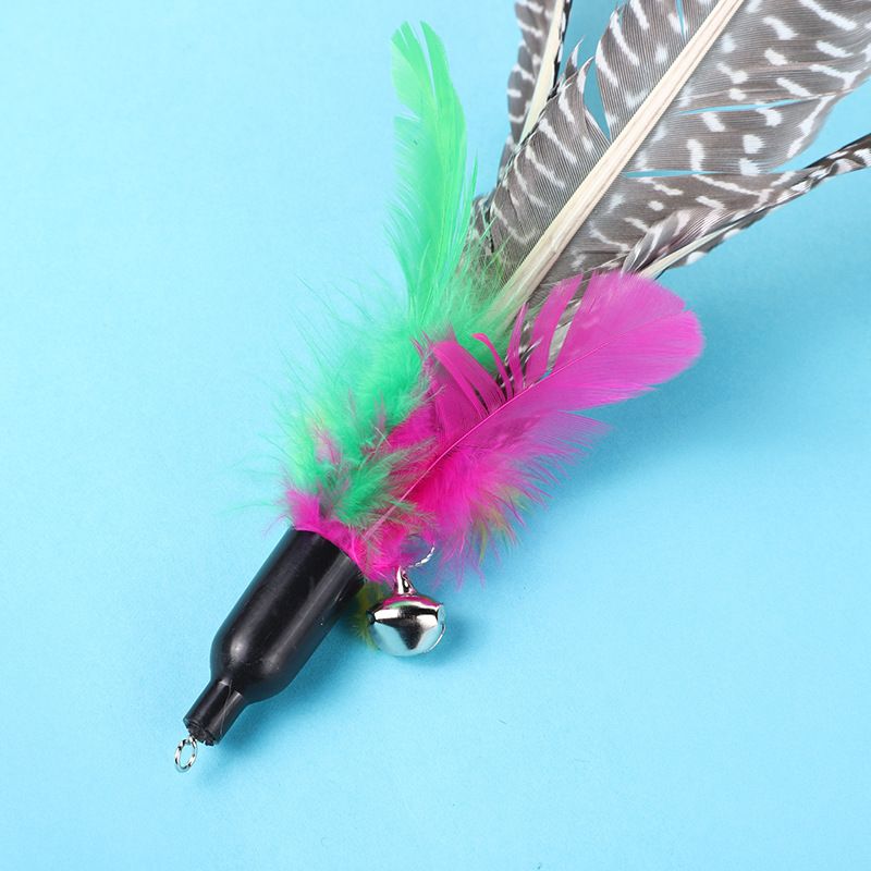 New Pet Cat Large Pearl Feather Bell Fishing Rod Replacement Head Teaser Wand Interactive Toy_voghion.com
