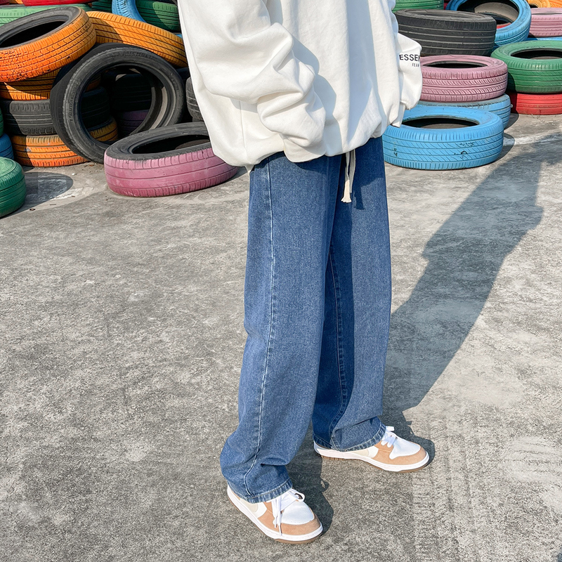 Elastic Waist For Men Korean Version Loose Straight Trendy Men's Jeans With Drawstring_voghion.com