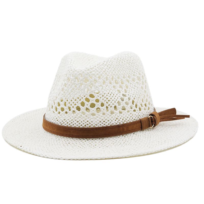 Vendita calda Hollow Men Rafia Paglia Cowboy Cappelli Western Beach Feltro Cappelli da sole Cappellino da festa per ragazza Donna Cappello di paglia jazz estivo_voghion.com