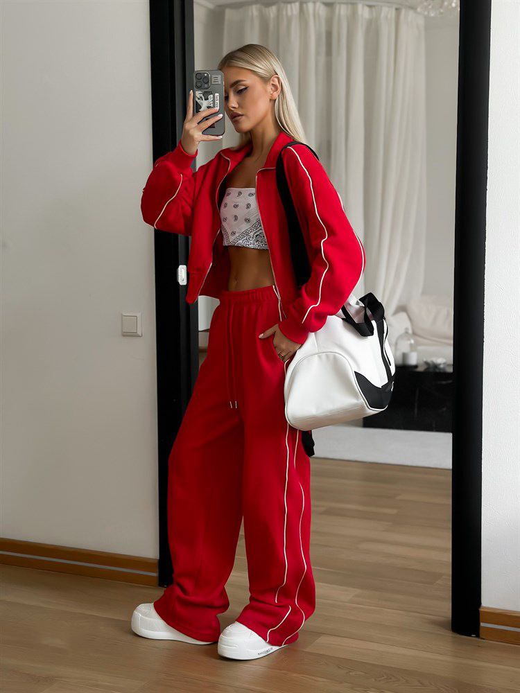 Women's Casual Streetwear Set – Zip-Up Hoodie & Drawstring Jogger Pants, Breathable Polyester Blend(S-XL, Solid Colors, Trendy Athleisure)_voghion.com