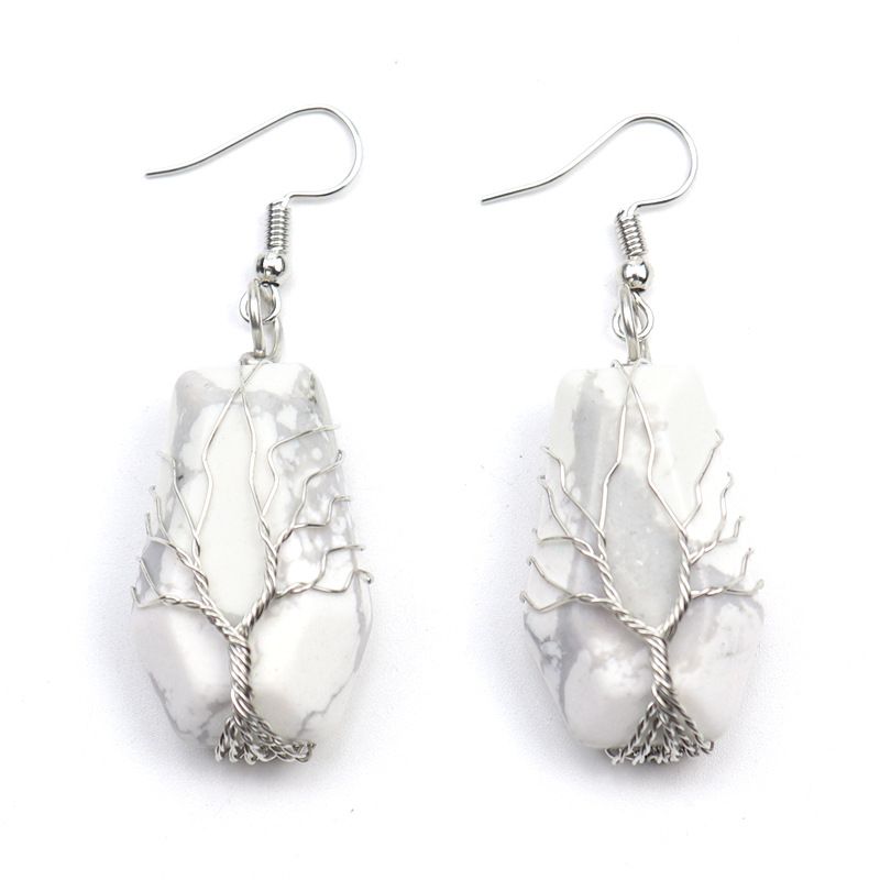 New Handmade Silver Winding Tree Of Life Natural Stone Crystal Agate Coffin Board Earrings Earrings E23_voghion.com