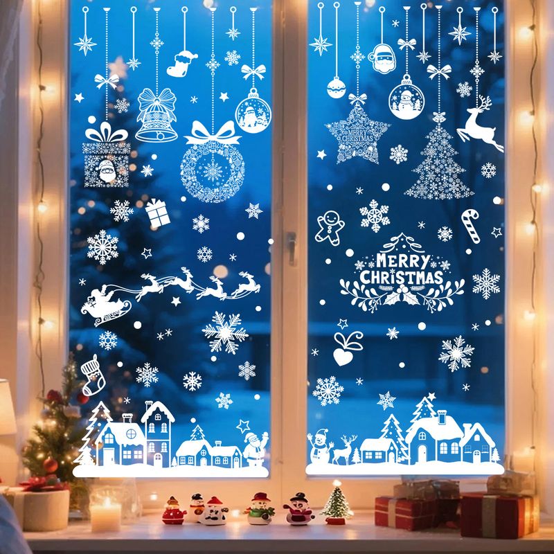 Pegatinas navideñas para ventanas con diseño de casa de nieve (9 unidades, 20 x 30 cm), de PVC, para decoración navideña._voghion.com