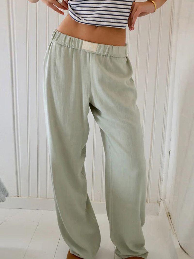 Vente chaude femmes rétro esthétique pantalons décontractés taille élastique coupe décontractée jambe large pantalon de salon y2k couleur unie vêtements de rue_voghion.com